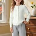 thumbnail image 3 of Girls Sweaters Girls Fashion Girls Round Neck Cardigan Button Front Knitted School Sweater for2 10 Years, 3 of 8