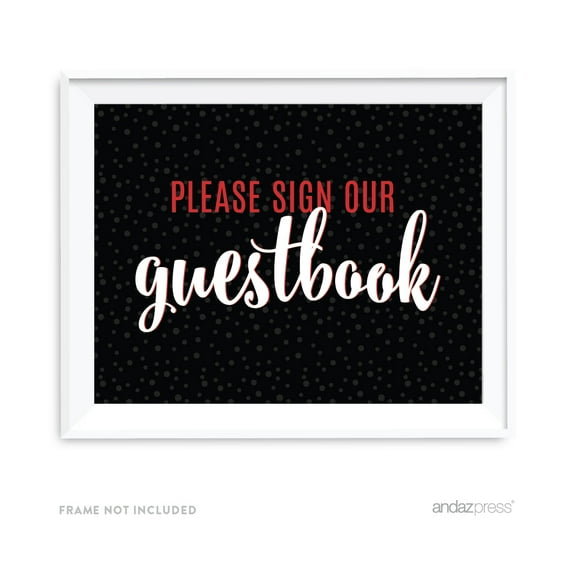 Signature Black, White, Red, 8.5x11-inch Party Sign, Please Sign Our Guestbook