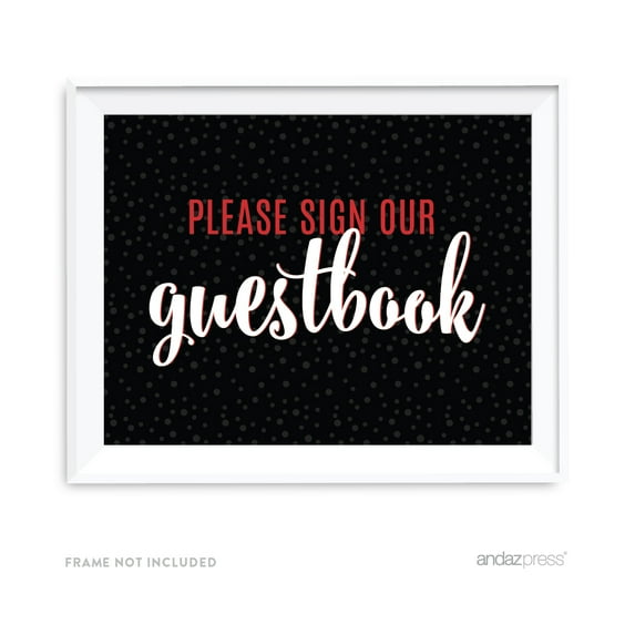 Signature Black, White, Red, 8.5x11-inch Party Sign, Please Sign Our Guestbook