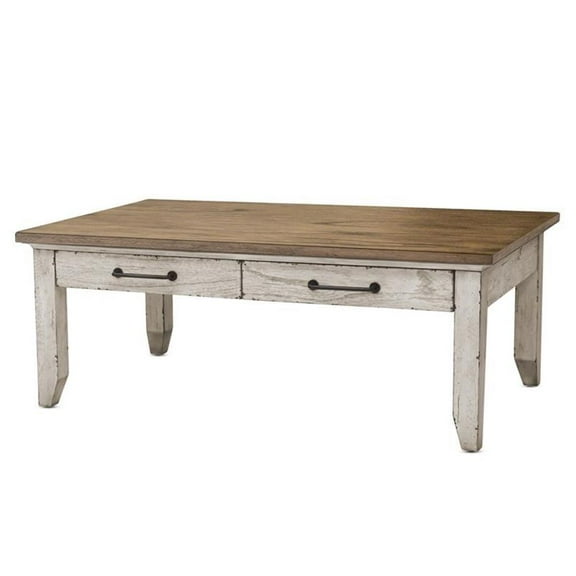 Bowery Hill Engineered Hardwoods Ivory Honey Cocktail Table Rectangular Distressed 48"