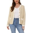 thumbnail image 1 of Suéter de punto de manga corta con botones de contraste y cuello redondo para mujer INSPIRE CHIC L Beige, 1 of 6