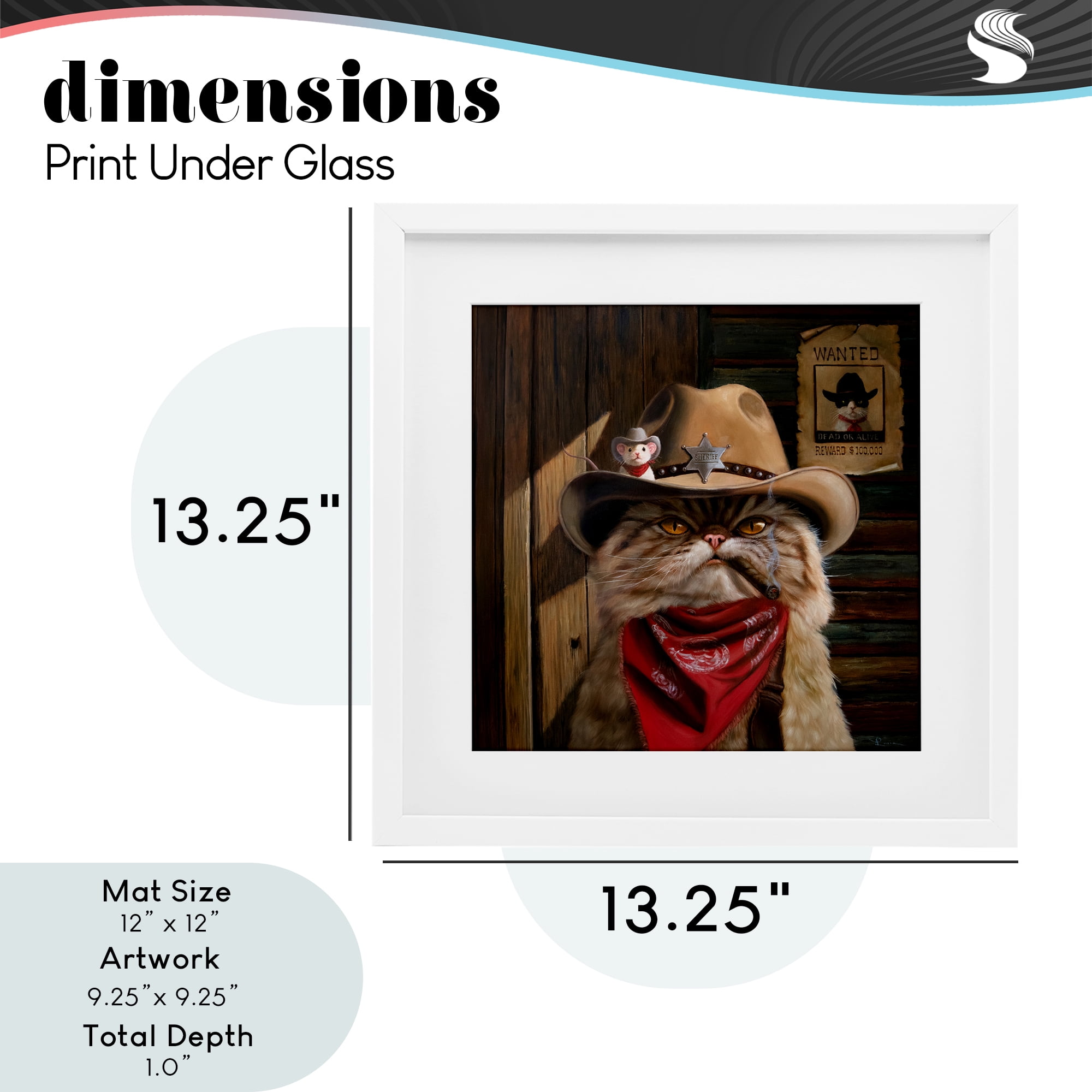 Deputy Purrkins Cat Sheriff White Framed Print Under Glass, design by Lucia Heffernan