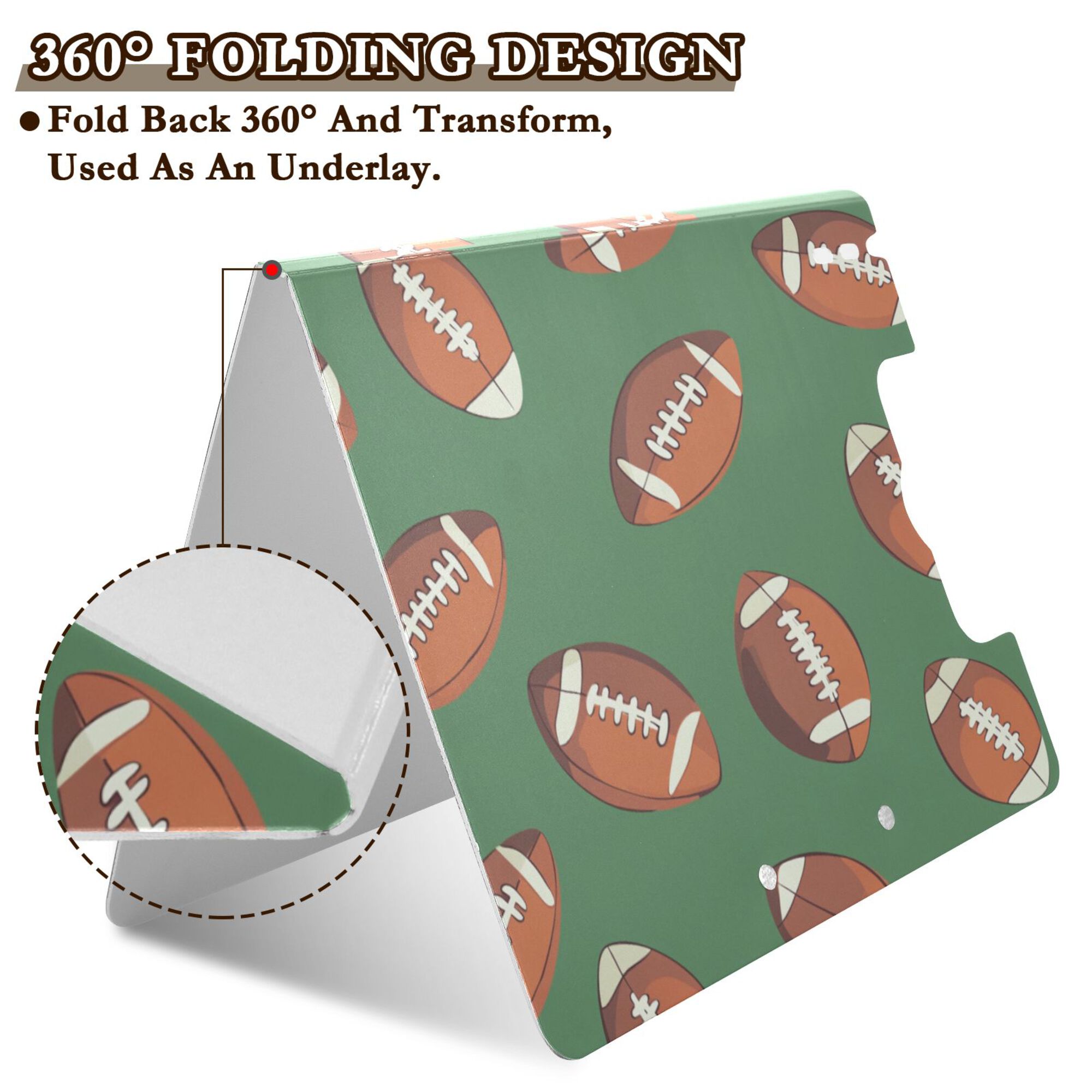 FORMRS A4 Clipboard Folder with Pen Holder Horizontal Foldable School Office Binder, Green American Footballs