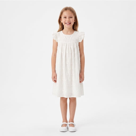 NIPAXO Girls Dress White Sleeveless Floral Embroidery Ruffle Trim Flowy Casual Boutique Sundress for Kids