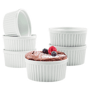 Vikko 10 Oz Ramekin Set: Ceramic Creme Brulee Ramekins & Souffl Dishes - Porcelain White Ramekins 8 oz Oven Safe Bowls - Souffle Dish and Custard Cups for Baking And Dessert - Ramiken Set of 6