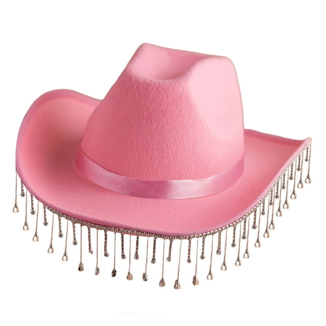 Women Cowboy Hat Wide Brim Rhinestone Tasseled Western Large Cap