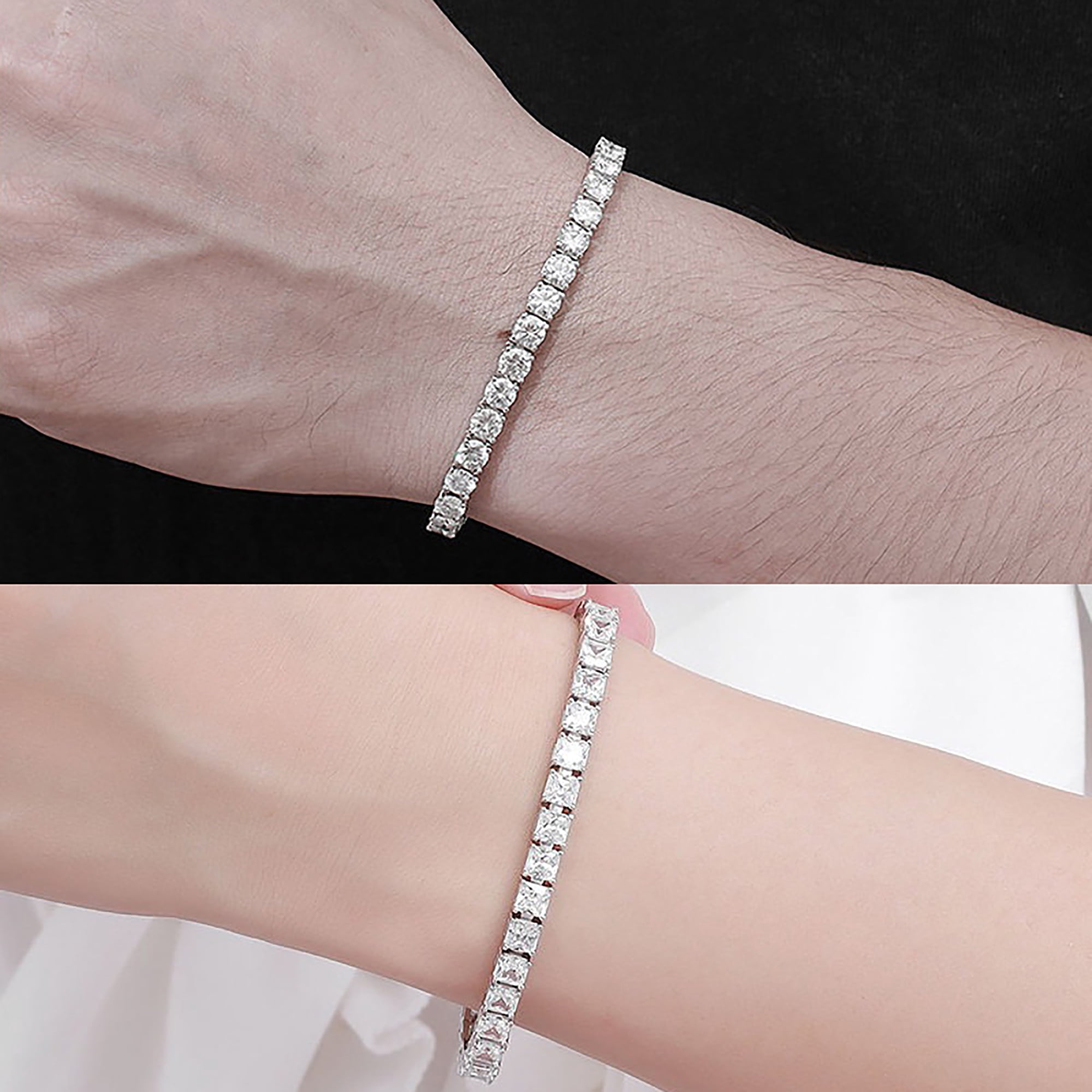 18K Yellow Gold Plated 5MM Cubic Zirconia Emerald Cut Classic Graduation Tennis Bracelet for Women Men Girls 7.0 inch