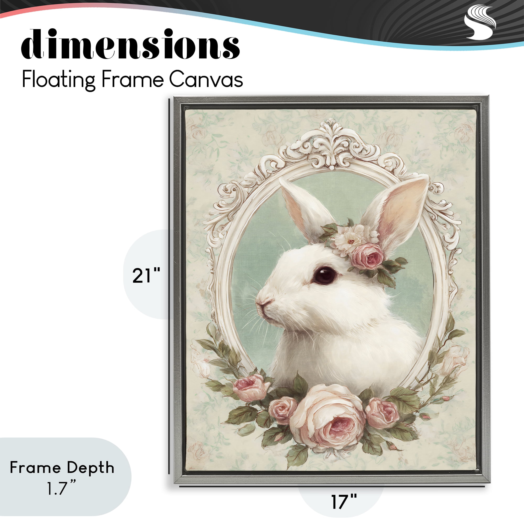 Stupell Industries Flower Fringed Bunny Portrait Gray Framed Floater Canvas Wall Art, design by Ink Drop Loft