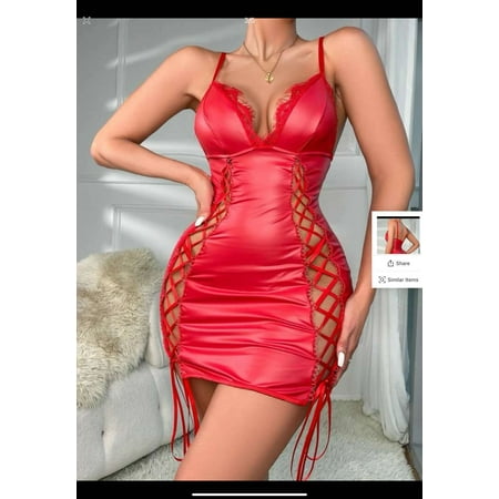 Generic New Sexy Lingerie Sexy Women Patent Leather Rope Hollow Suspender Skirt Sexy Suit