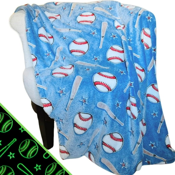 Manta Buddies Baseball que brilla en la oscuridad, 50 x 60 cm
