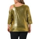 thumbnail image 3 of Blusa de fiesta brillante de talla grande Agnes Orinda para mujer, con un solo hombro y manga 3/4, 2X dorada, 3 of 5