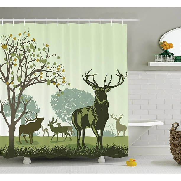 Antlers Decor Shower Curtain Set By , Deer And Wildlife In Park World
