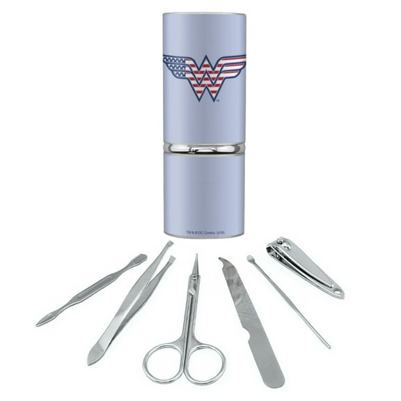 Wonder Woman USA American Flag Logo Stainless Steel Manicure Pedicure Grooming Beauty Care Travel Kit