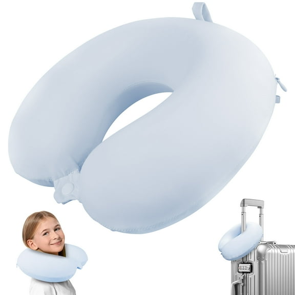 ABCPOW Neck Pillow for Traveling,Upgraded Travel Neck Pillow for Airplane 100% Pure Memory Foam Soft Portable Travel Pillow for Car,Train,Home Use,Flight Headrest Sleep,Detachable Washable Cover,Blue