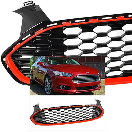 - Front Grille for Ford Fusion Mondeo 13-16 Mustang Style 1 Red Trim Glossy Honeycomb