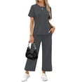 thumbnail image 2 of Fantaslook 2 Piece Sets for Women Casual Summer Travel Vacation Outfits Short Sleeve Tops Wide Leg Pants Lounge Sets, 2 of 9