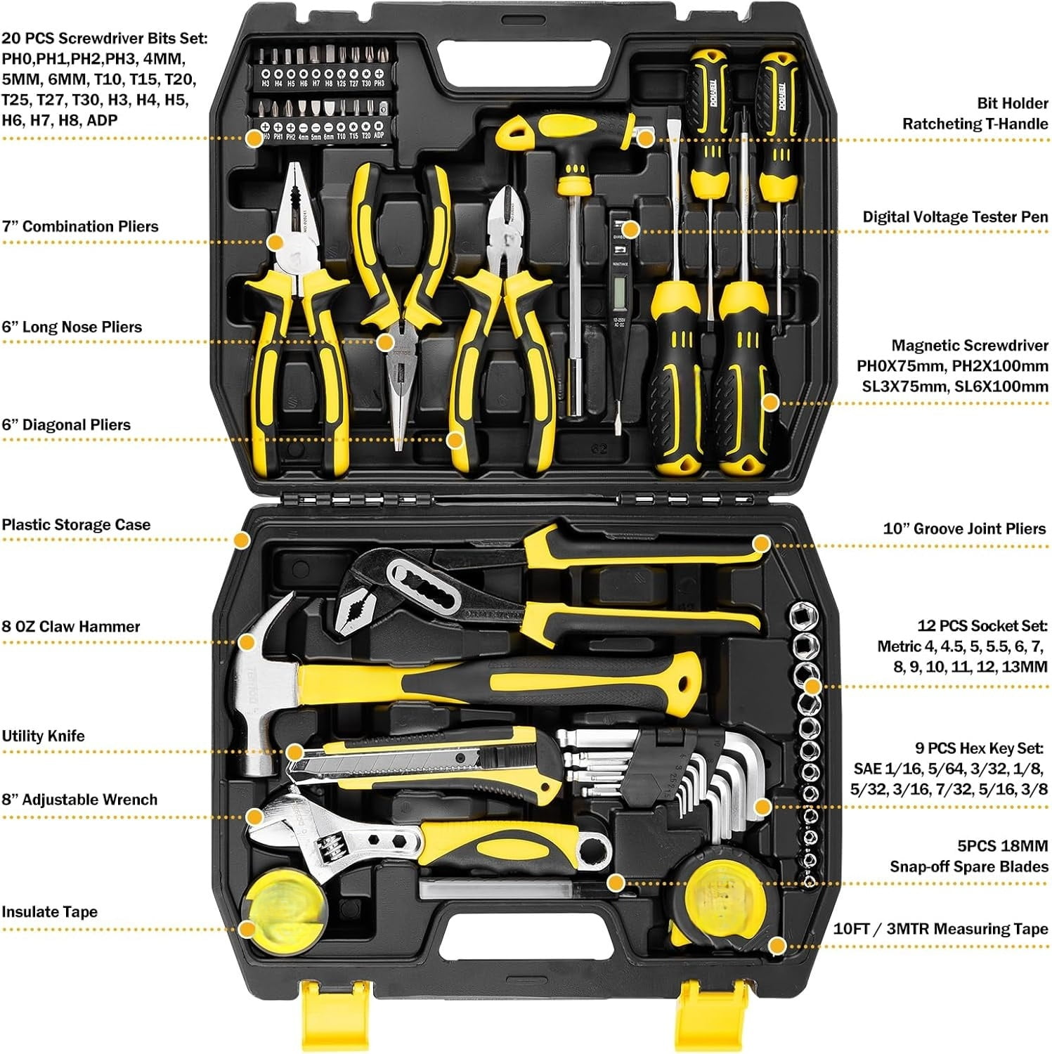 Tool Set Tool Kit 62PCS Homeowner Tool Set Wrench Pliers Screwdriver Set Repair Tool Kit