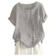 thumbnail image 1 of Túnica boho de algodón y lino para mujer en tallas grandes: blusa informal holgada y transpirable, manga 3/4, cuello redondo, tallas S-5XL., 1 of 3