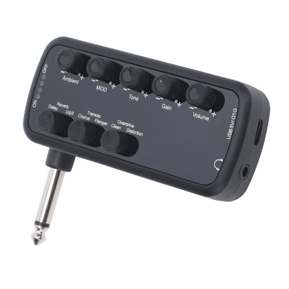 Guitar Headphone Amp, USB Rechargeable Delay Reverb Effect Acoustic Overload Distortion Timbre Portable Bass Headphone Amplifier  for Guitars