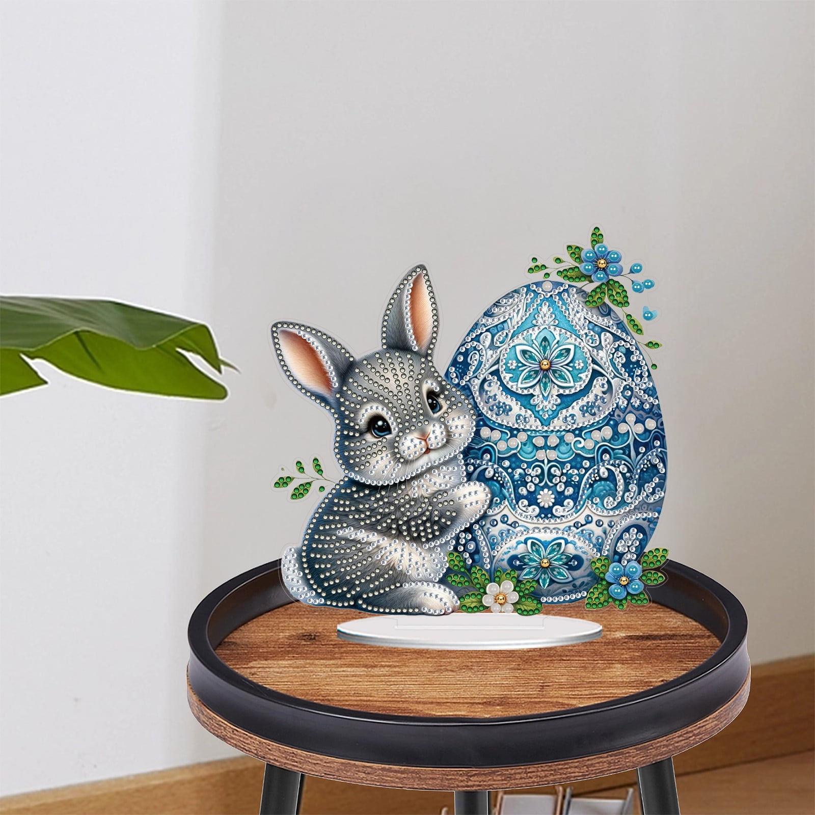 FLOPESN DIY Diamond Art Painting Easter Bunny Ornament Kits with Oval Base, Single-Sided Diamond Painting PET Craft for Home Decor