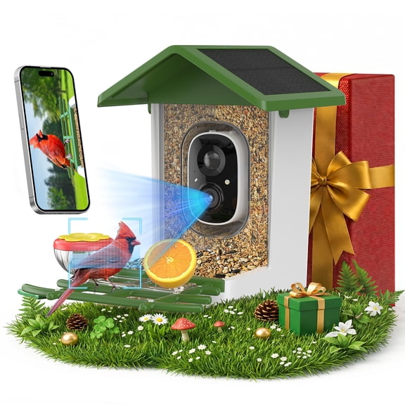 Smart Bird Feeder with Camera: Solar Powered Birdhouse with AI Recognition, Wireless Bird House with Camera for Outdoor