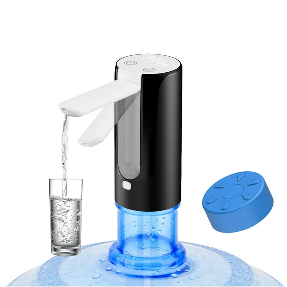 Electric Portable Water Dispenser for 5 Gallon Bottle - USB-C Rechargeable Foldable Universal Automatic Water Jug Pump for Camping, Office, Home - Black & White Little Squirrel