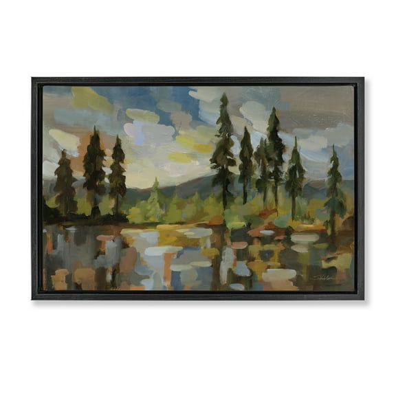 Stupell Industries High Mountain Lake Landscape & Nature Painting Black Floater Framed Canvas Art Print Wall Art, 25 x 17