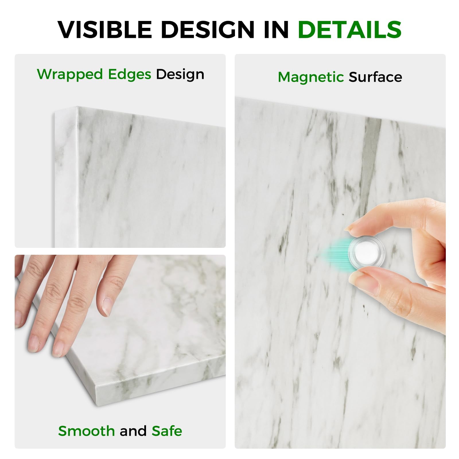 Magnetic Dry Erase Board 16"x12" Decorative White Board for Wall with White Marble Pattern Design White Board for Home Office Decor, Bedroom, Kitchen, Classroom Includes 6 Magnets and 2 Markers