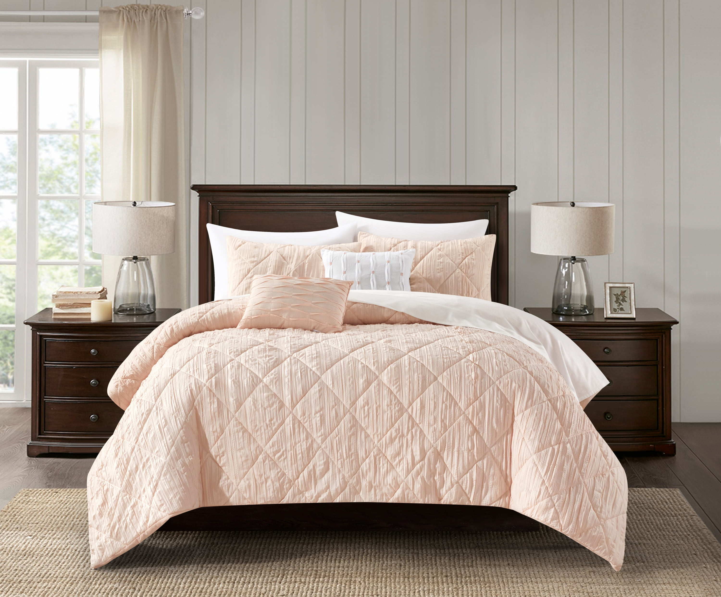 NY&C Home Leighton 5Piece Geometric Comforter Set, King, Blush