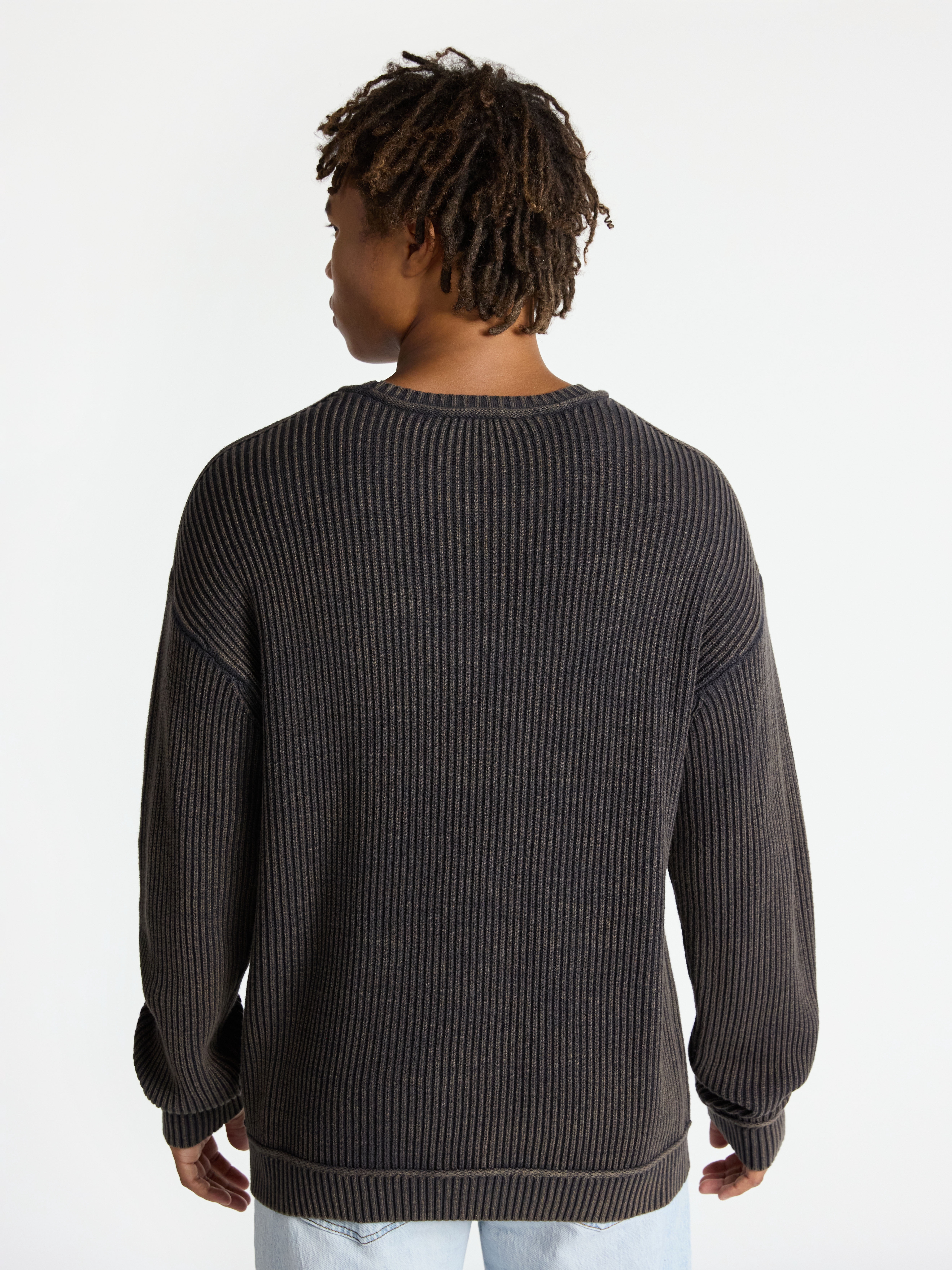 No Boundaries Ribbed Crewneck Sweater with Long Sleeves, Men's XS-3XL