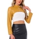 thumbnail image 1 of CHAQUETA CORTA DE CUERO SINTÉTICO CON CUELLO ALTO Y CREMALLERA PARA MUJERES INSPIRADA EN CHIC L AMARILLO, 1 of 6