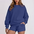 thumbnail image 2 of Feancey Short Sweatsuit Sets for Women Oversized Crewneck Sweatshirts and Elastic Waist Shorts Lounge 2 Piece Set Fall Casual Travel Outfits Navy XXL, 2 of 9