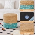 thumbnail image 6 of 18" Handwoven Ottoman Pouf – Natural Braided Boho Footrest Stool, Rustic Accent Footstool & Side Table for Living Room or Bedroom Natural Water Hyacinth + Lake Blue Corn Husk, 6 of 6