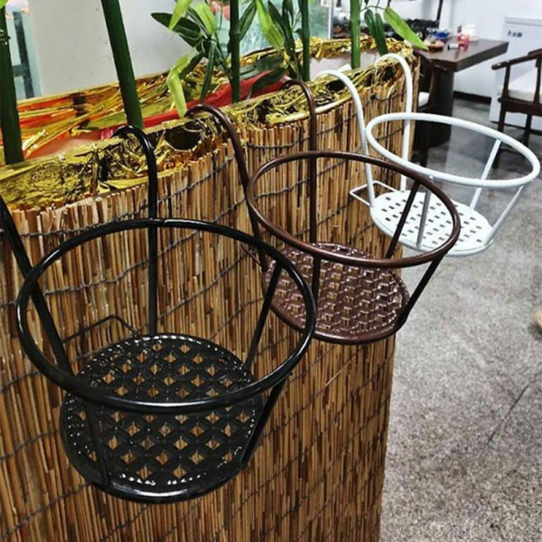 Hanging Railing Flower Pot Holder Balcony Plant Basket On Metal Fence Rail,  Detachable Hook Wrought Iron Hanging Basket, For Indoor Outdoor Use, Black