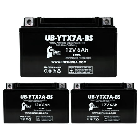3-Pack UpStart Battery UB-YTX7A-BS Replacement for Craftsman R110 Riding Mower 12V 6AH - Sealed Lead Acid AGM SLA Maintenance Fee
