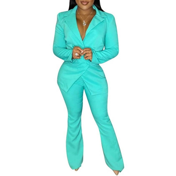 Txlixc Office Lady Traje de 2 piezas Slim Fit Color sólido Mujeres Blazer y conjunto de pantalones de trabajo para ropa casual Fiesta de negocios Txlixc Moda
