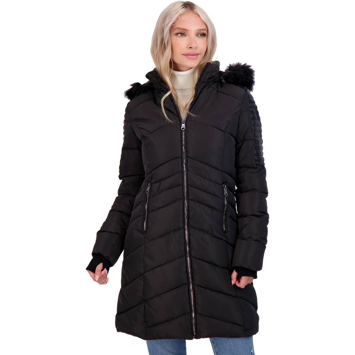 Short Puffer Coat with Faux Fur Hood 