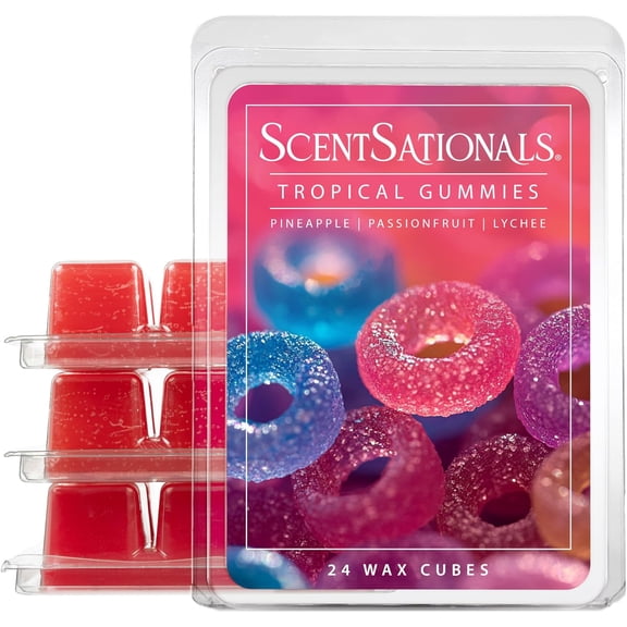 Scentsationals Wax Melts, Wax Cubes Strong Scent – Candy Collection Tropical Gummies – Long Lasting Scented Melts for Warmer, 10oz (24-Cubes)