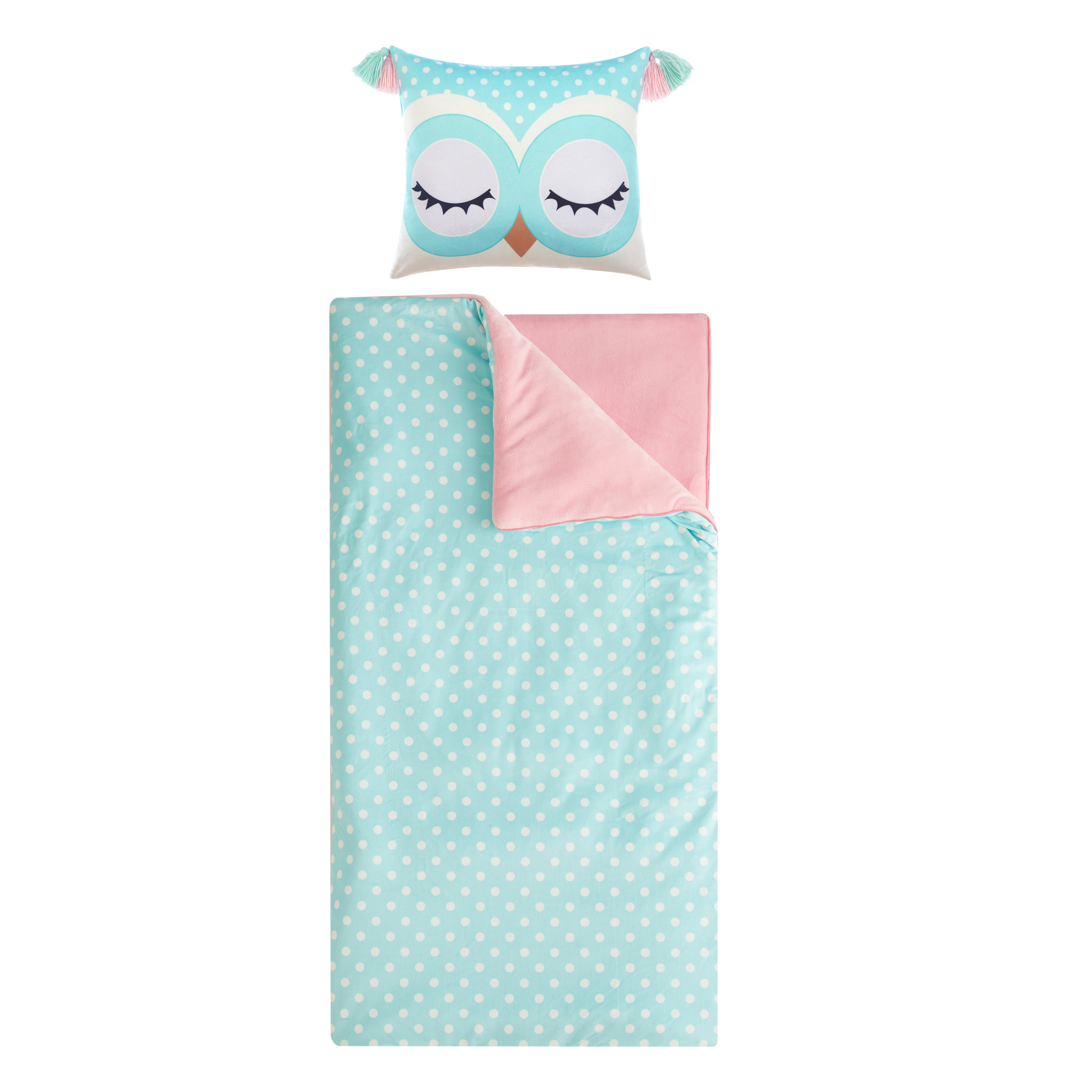Polka Dot Owl Sleeping Bag with Figural Pillow for Kids by Heritage