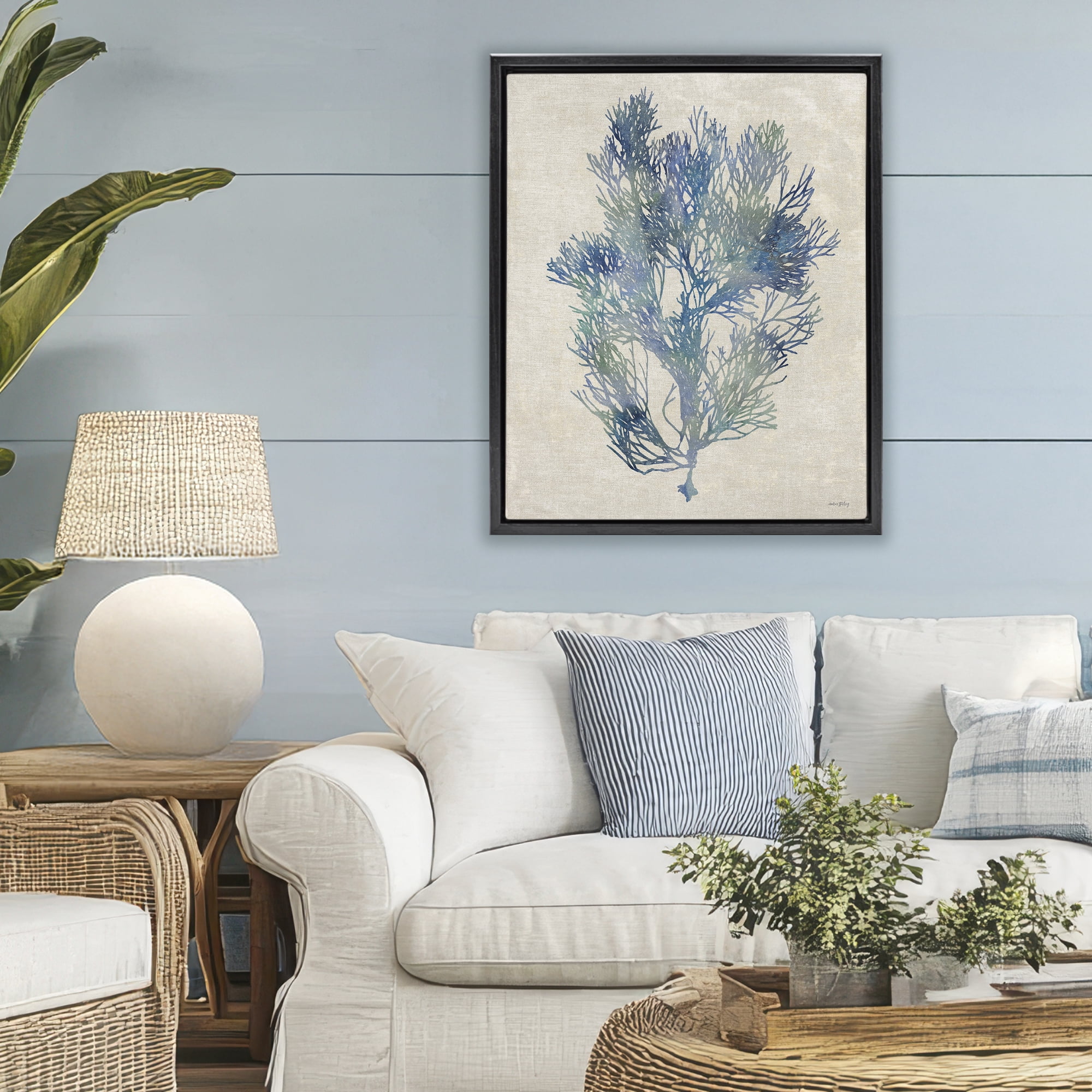 Stupell Industries Misty Blue Coral Study Black Framed Floater Canvas Wall Art, design by Amber Sterling