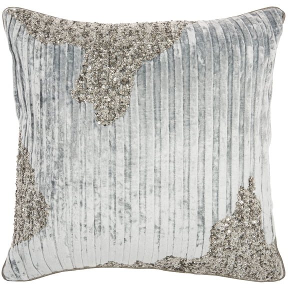 Nourison Sofia Beaded Pleated Velve Powder Decorative Throw Pillow , 18" x 18"