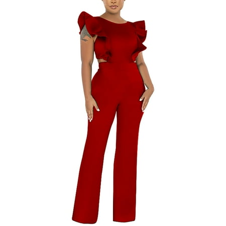

Summer Solid Color Round Neck Sleeve Light Straight Jumpsuit Set
