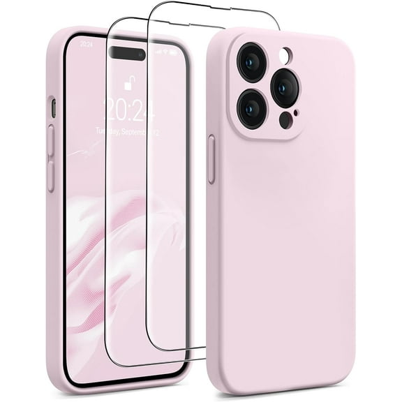 for iPhone 14 Pro Phone Case, Upgraded Silicone [Stronger Camera Protection] for iPhone 14 Pro Case with [2 Screen Protectors], Soft Anti-Scratch Microfiber Lining, 6.1 inch, Baby Pink