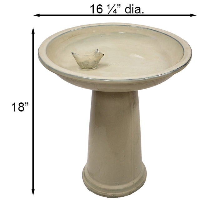 Esschert Design USA FB423 Ceramic Bird Bath on Pedestal with Bird, White