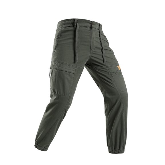 BVnarty Men's Solid Multi Pocket Jogger Cargo Pants Elastic Waist Button Zipper Design Long Trousers for Outdoor Daily Casual Army Green S