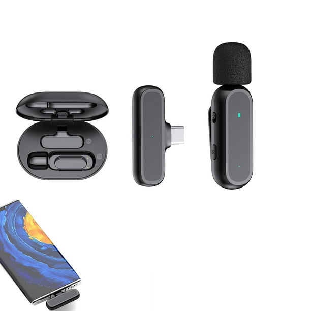 Micrófono Lavalier Inalámbrico Micrófono Lavalier Inalámbrico para Sistemas Android / Ios, Cancelación de Ruido Y Clip de Enchufe Y Reproducción en Micrófono Portátil, Utilizado para Grabar Vlog, Tran