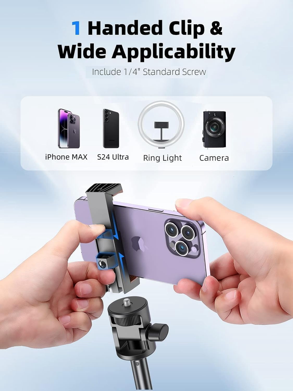 62" Phone Tripod & Selfie Stick, Extendable Photography Light Stand with Wireless Remote, Solidest, Portable, Lightweight, Compatible with iPhone/Android Phone