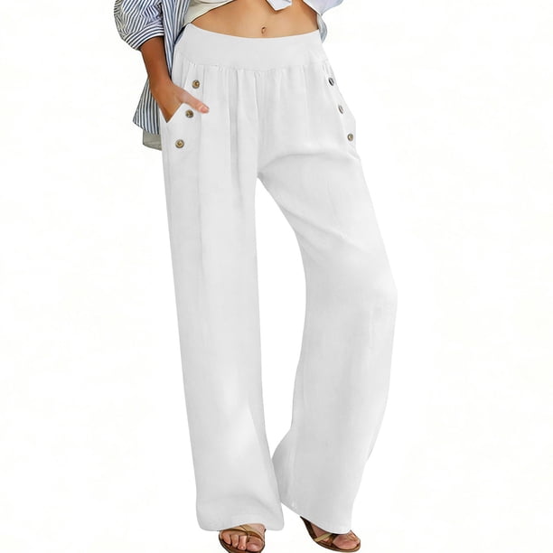 TaTaai Women's Solid Color High Waisted Loose Wide Leg Pants With Elastic Waistband And Pocket Casual Pants Gift