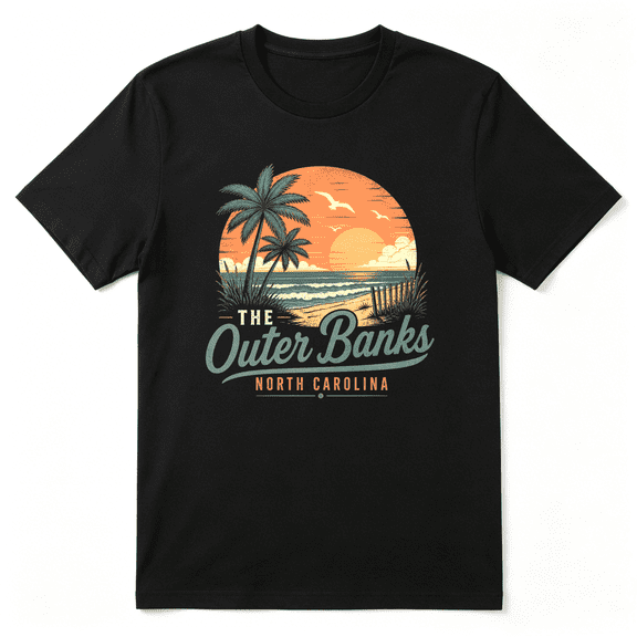 The Outer Banks North Carolina Palm Tree Retro Graphic Tee For Men And Women, Outdoor Summer Vacation Cotton Short Sleeves T-Shirt