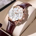thumbnail image 3 of OLEVS Watches for Womens Brown Leather Strap Analog Quartz Rose Gold Fashion Casual Dress Multifunction Chronograph Diamond Date Waterproof Luminous Ladies Watches Relojes para Mujer, 3 of 15